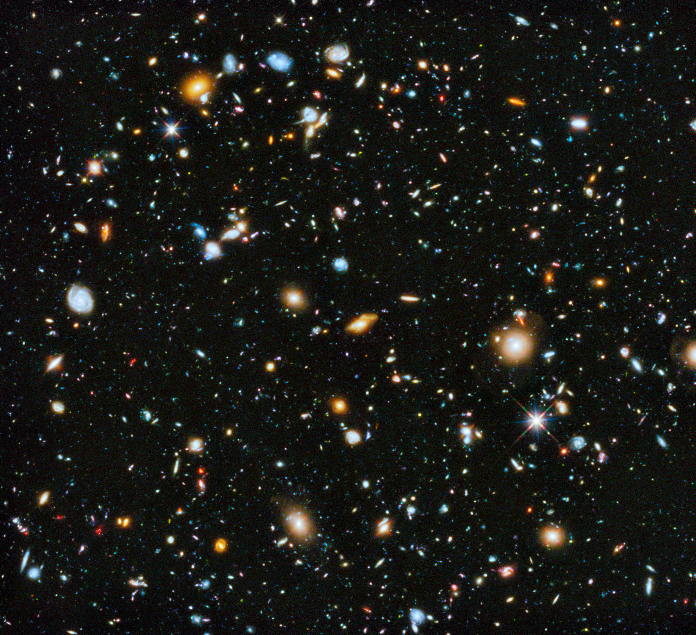 Thousands of galaxies in space.